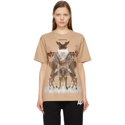 Shop Burberry Beige Multi Deer Carrick T-shirt In Soft Fawn