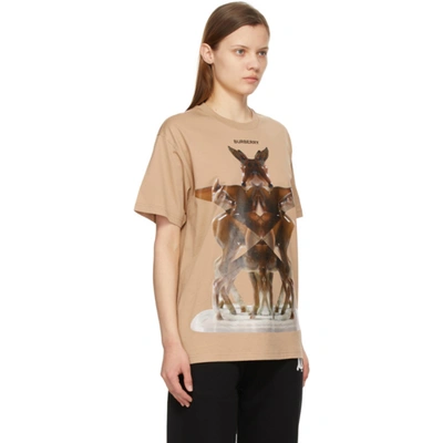 Shop Burberry Beige Multi Deer Carrick T-shirt In Soft Fawn