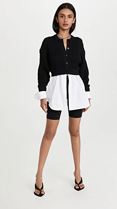 Shop Alexander Wang T Bi-layer Cable Cardigan With Oxford Shirting