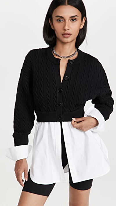 Shop Alexander Wang T Bi-layer Cable Cardigan With Oxford Shirting