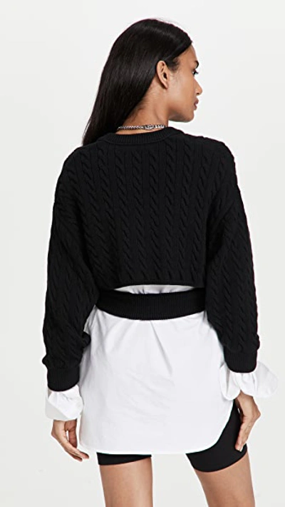 Shop Alexander Wang T Bi-layer Cable Cardigan With Oxford Shirting