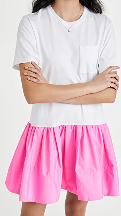 Shop Tanya Taylor Katlyn Dress In Optic White/neon Pink Combo