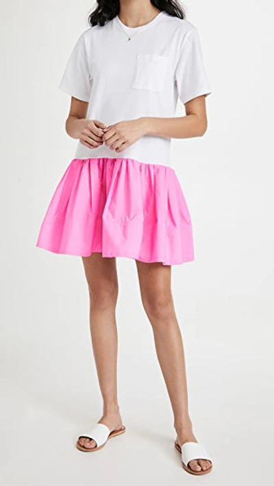 Shop Tanya Taylor Katlyn Dress In Optic White/neon Pink Combo