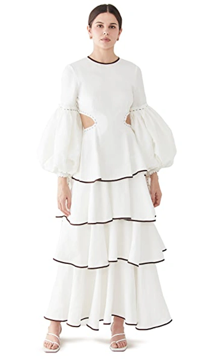 Shop Aje Gracious Cutout Dress In Ivory/chocolate
