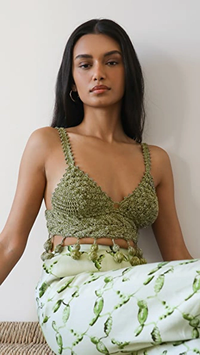 Shop Rosie Assoulin Knit Carmen Miranda Bralette Top In Jade