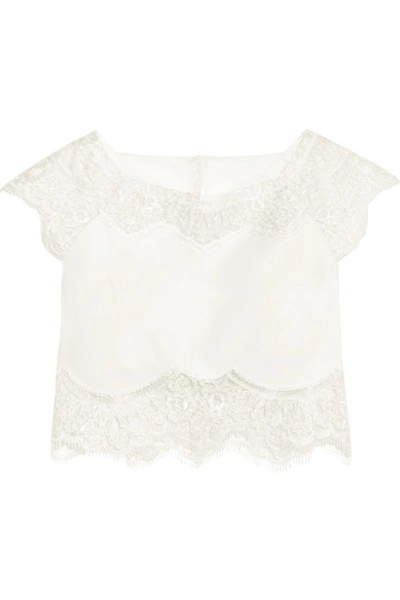 Shop Rime Arodaky Caplan Cropped Lace And Crepe Top In White