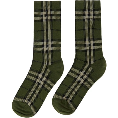Shop Burberry Green Check Jacquard Socks In Military Green