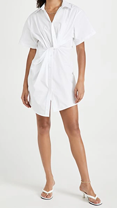 Shop Alexander Wang T Twisted Placket Short Sleeve Dress In Bright White