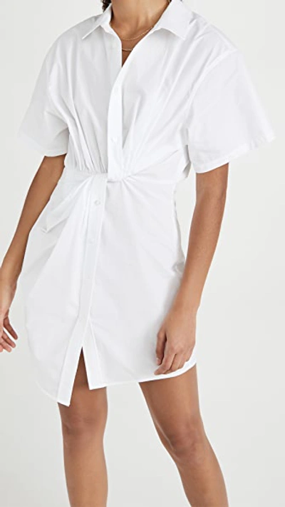 Shop Alexander Wang T Twisted Placket Short Sleeve Dress In Bright White
