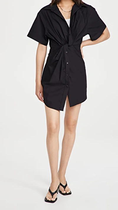 Shop Alexander Wang T Twisted Placket Short Sleeve Dress In Black