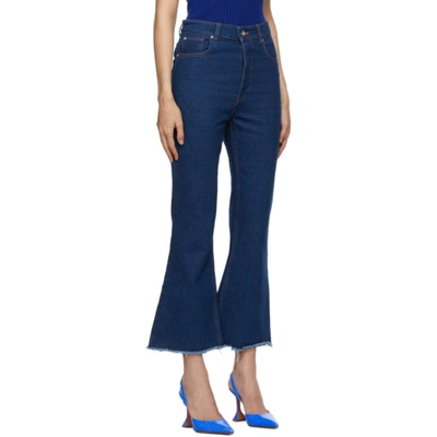 Shop Paco Rabanne Blue Flared Frayed Jeans In M445 Indigo