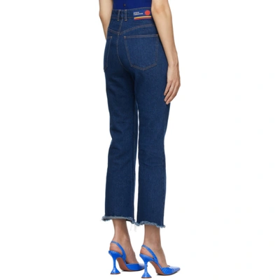 Shop Paco Rabanne Blue Flared Frayed Jeans In M445 Indigo