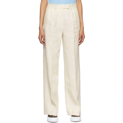 Shop Fendi Off-white Linen Trousers In F1don Whit