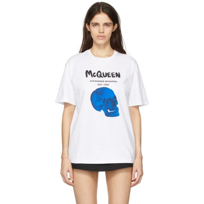 Shop Alexander Mcqueen White Graphic Skull T-shirt In 0933 White/ultramari