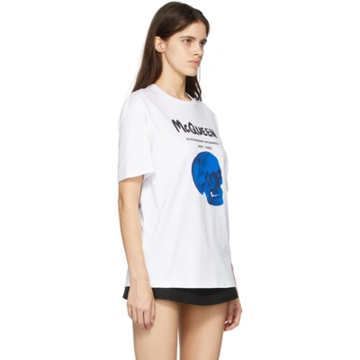 Shop Alexander Mcqueen White Graphic Skull T-shirt In 0933 White/ultramari