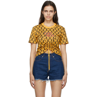 Rabanne Cropped Ruched Printed Cotton-jersey T-shirt In V724 Yellow Ciao Pac