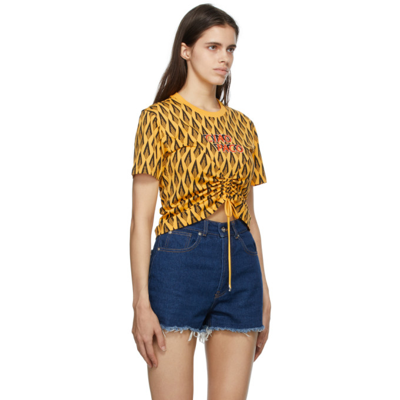 Rabanne Cropped Ruched Printed Cotton-jersey T-shirt In V724 Yellow Ciao Pac