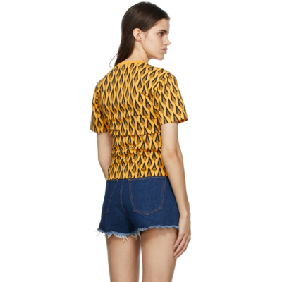 Rabanne Cropped Ruched Printed Cotton-jersey T-shirt In V724 Yellow Ciao Pac