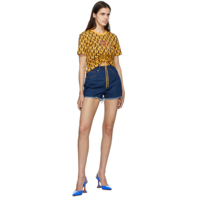 Rabanne Cropped Ruched Printed Cotton-jersey T-shirt In V724 Yellow Ciao Pac