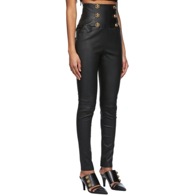 Shop Balmain Black Leather High-waisted Skinny Pants In 0pa Black