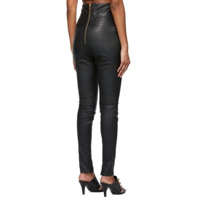 Shop Balmain Black Leather High-waisted Skinny Pants In 0pa Black