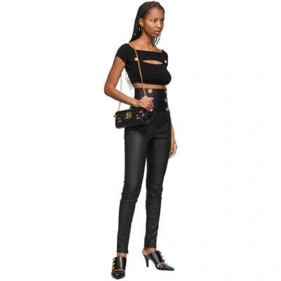 Shop Balmain Black Leather High-waisted Skinny Pants In 0pa Black