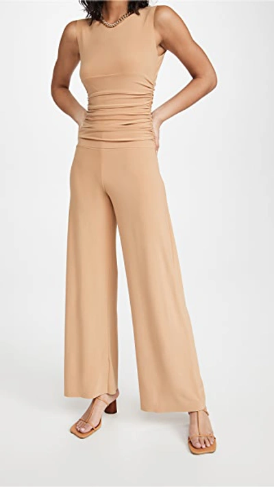 Shop Norma Kamali Kamali Kulture Shirred Waist Jumpsuit Taupe