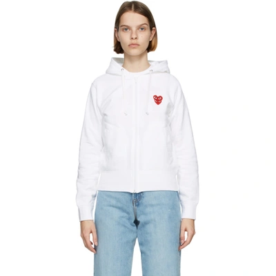 Shop Comme Des Garçons Play White Layered Heart Zip-up Hoodie