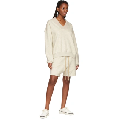 Shop Fear Of God Beige V-neck Sweatshirt In 101 Cream Heather