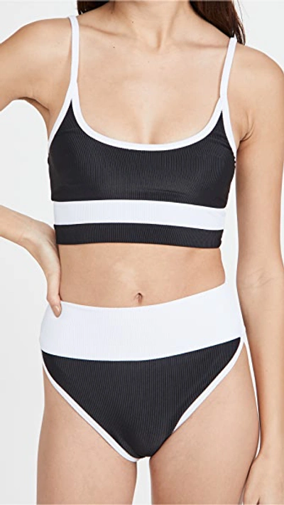 Beach Riot Eva Ribbed Colorblock Swim Top In Black/white