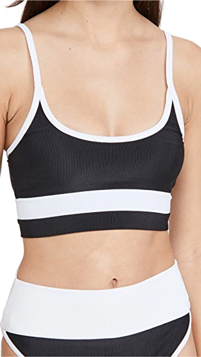 Beach Riot Eva Ribbed Colorblock Swim Top In Black/white