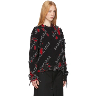 Shop Balenciaga Black & Red Small Destroyed Sweater In 5963 Grey/black/red