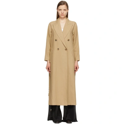 Shop Max Mara Tan Linen Duster Coat In 007 Camel