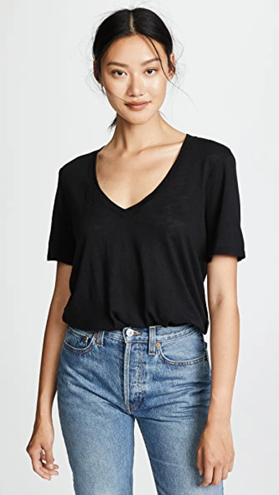 Shop Splendid Cotton Modal Slub V Tee Black