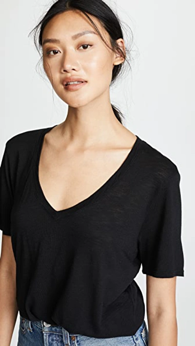 Splendid Cotton Modal Slub V Tee In Black
