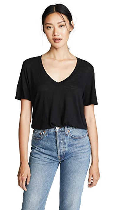 Splendid Cotton Modal Slub V Tee In Black