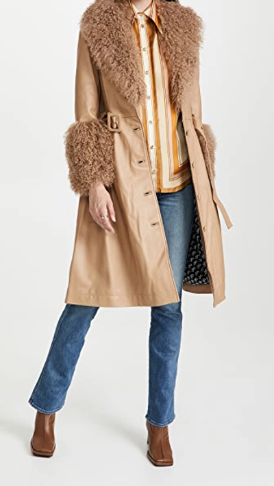 Shop Saks Potts Foxy Shearling Trench Coat Beige