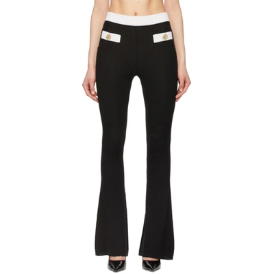 Shop Balmain Black & White Cashmere Rib Knit Lounge Pants In Eab Noir/blanc