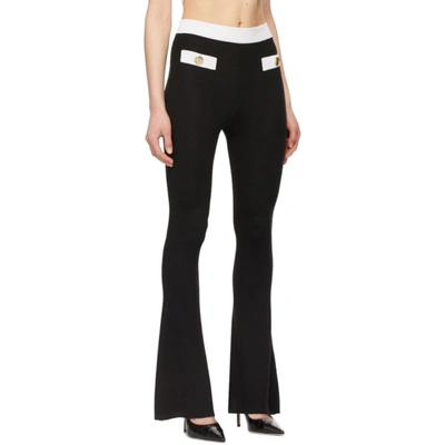 Shop Balmain Black & White Cashmere Rib Knit Lounge Pants In Eab Noir/blanc