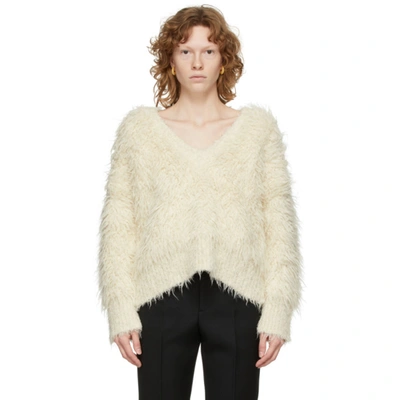 Shop Bottega Veneta Off-white Alpaca Shag Sweater In 9317 Dove