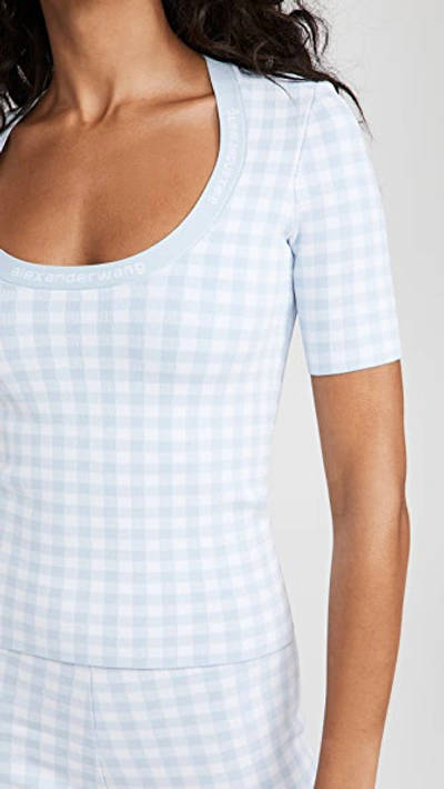 Shop Alexander Wang T Gingham Bodycon Top In Oxford Blue/white