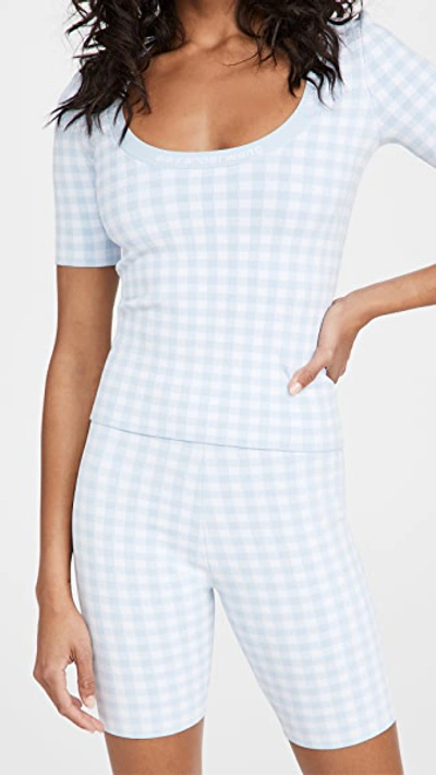 Shop Alexander Wang T Gingham Bodycon Top In Oxford Blue/white