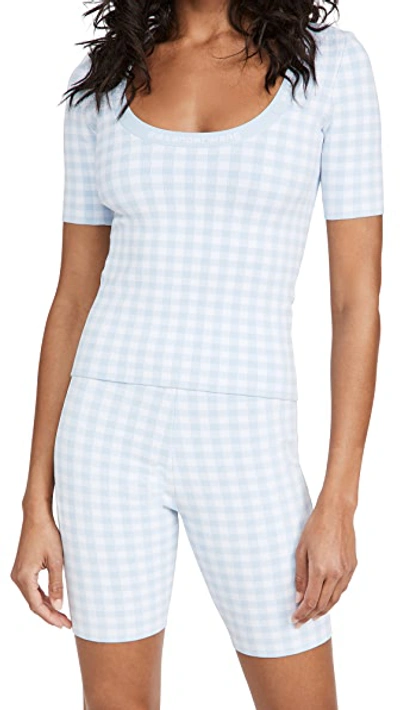 Shop Alexander Wang T Gingham Bodycon Top In Oxford Blue/white