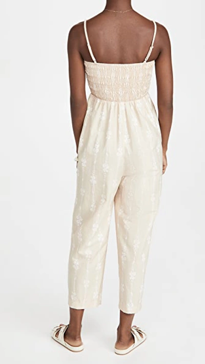 Shop Rebecca Taylor Jumpsuit With Smocked Bodice In Marzipan Combo