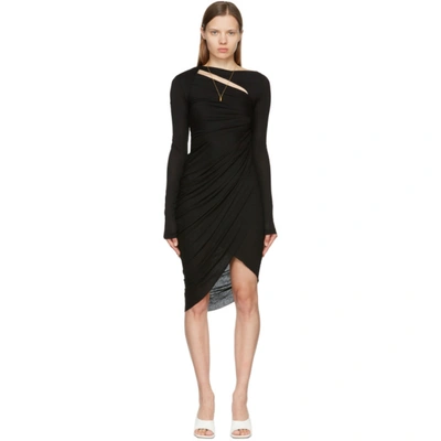 Shop Helmut Lang Black Ruched Long Sleeve Dress In Yvm Basalt Black