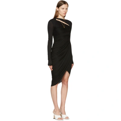 Shop Helmut Lang Black Ruched Long Sleeve Dress In Yvm Basalt Black