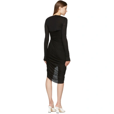 Shop Helmut Lang Black Ruched Long Sleeve Dress In Yvm Basalt Black
