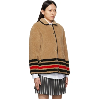 Shop Burberry Beige Wool Striped Kettlewell Jacket In Light Camel