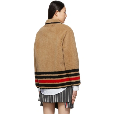 Shop Burberry Beige Wool Striped Kettlewell Jacket In Light Camel