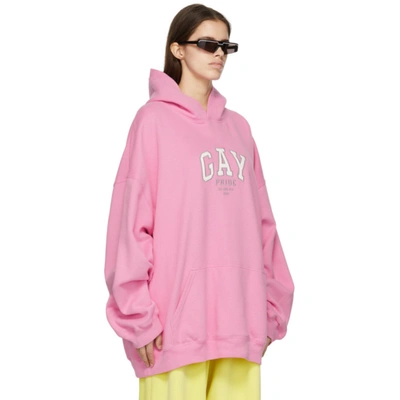 Shop Balenciaga Pink 'pride' Boxy Hoodie In 0586 Pink/white/grey